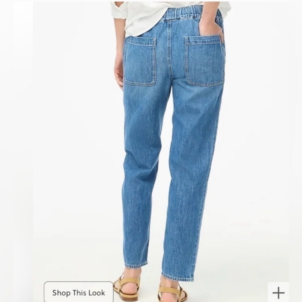 J.Crew Factory Petite Chambray Pants 27P Pull-On Elastic Waist Cropped Denim NWT - Picture 2 of 8